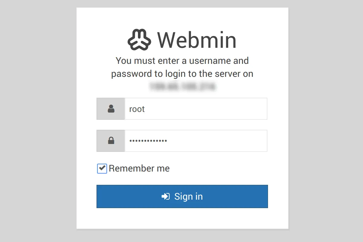 webmin login page